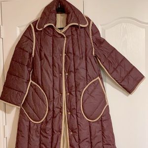 Reversible Down Coat - Burgundy/Beige